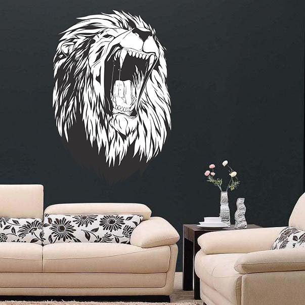 Lõvipea seinakleebis – suur Wild Lionsi vinüülkleebis magamistoa elutoa sisekujunduseks