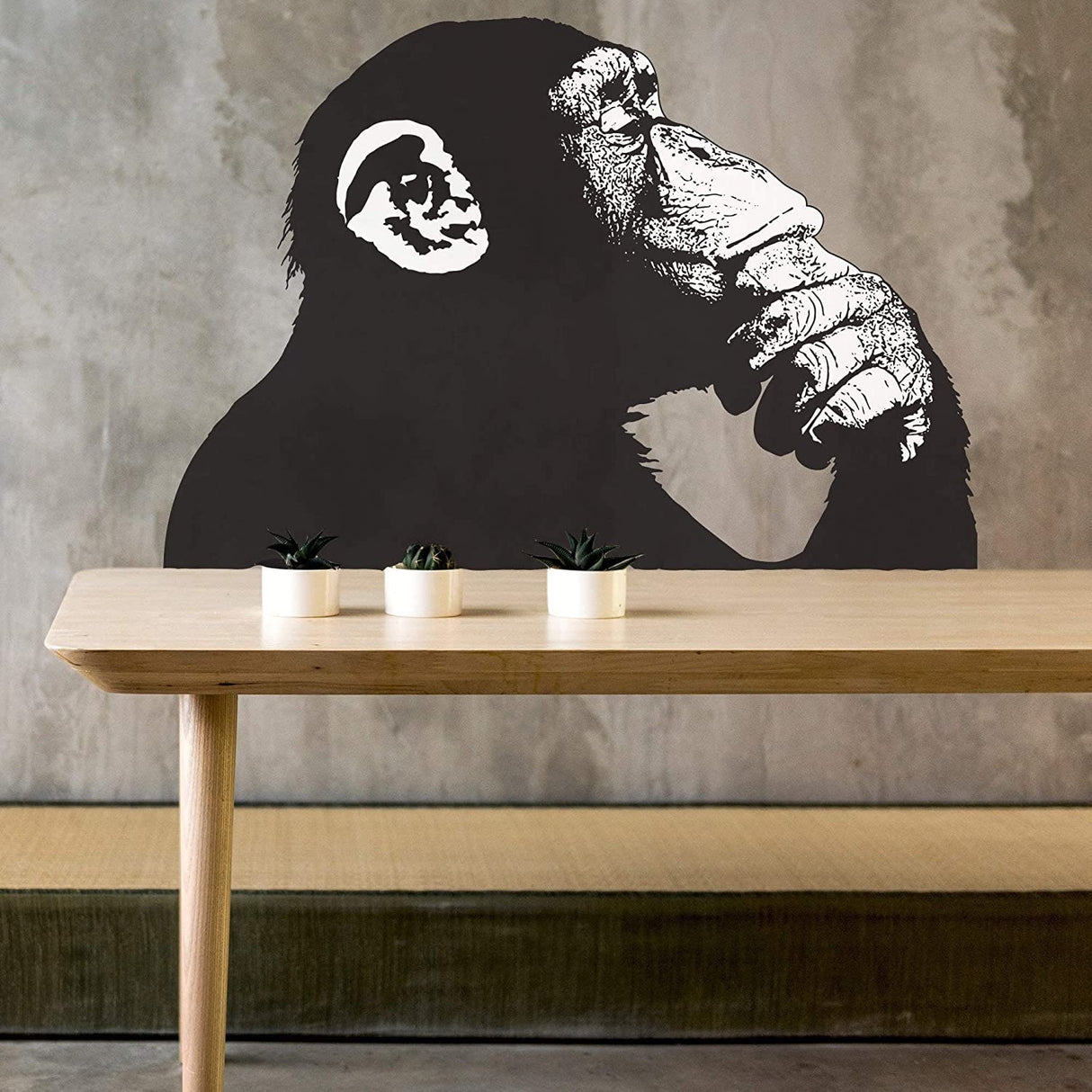 Banksy Monkey With Headphones Wall Sticker - Large Bansky Thinking Dj Chimp Vinyl Decal