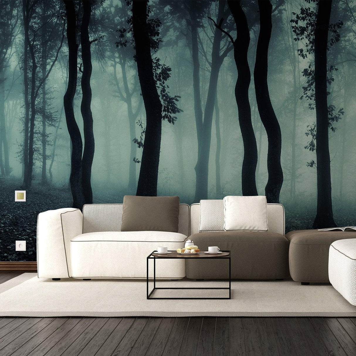 Foggy Forest Wallpaper Decal - Landscape Tree Wall Paper Mural Self Peel And Stick Sticker