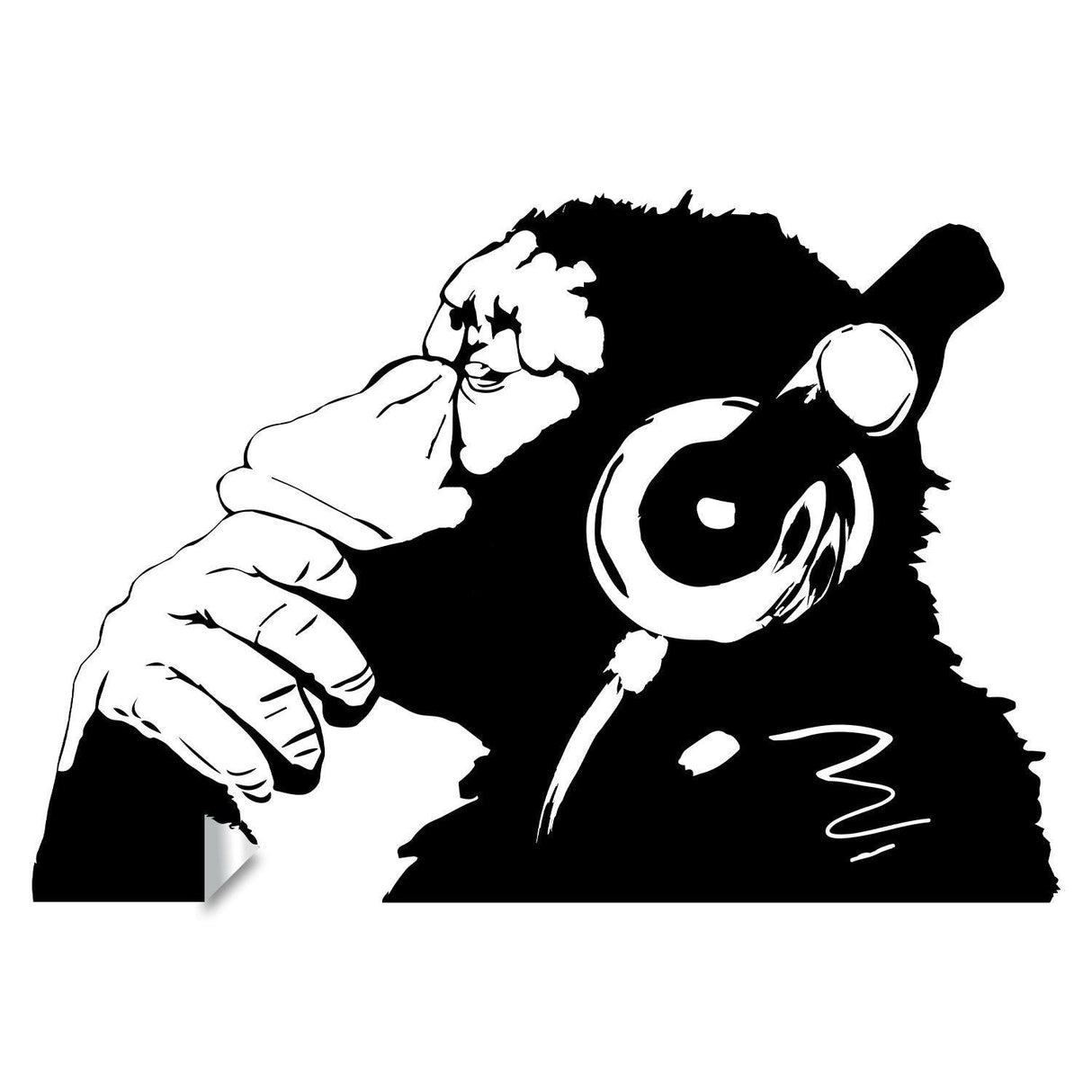 Banksy Monkey With Headphones Wall Sticker - Large Bansky Thinking Dj Chimp Vinyl Decal