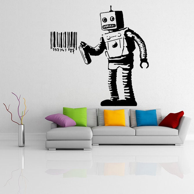 Banksy Barcode Robot Wall Vinyl Sticker - Street Art Graffiti Machine Decal