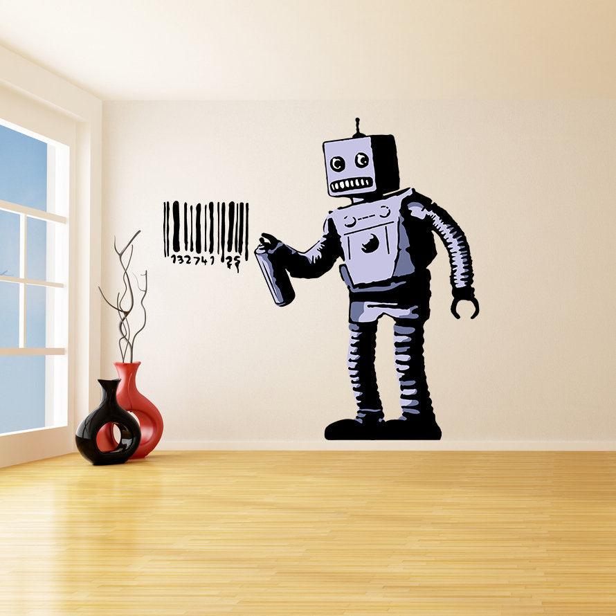 Banksy Barcode Robot Wall Vinyl Sticker - Street Art Graffiti Machine Decal