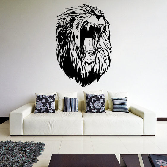 Lõvipea seinakleebis – suur Wild Lionsi vinüülkleebis magamistoa elutoa sisekujunduseks