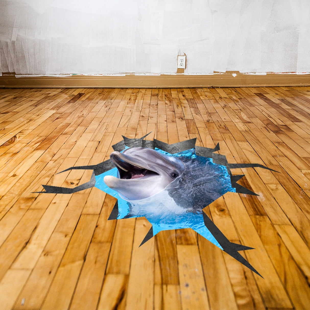 3d Floor Dolphin Decal - The Flooring Ocean Hole Sticker Decor For Kid Living Room Bathroom