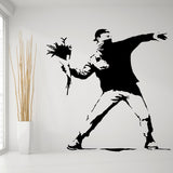Banksy Flower Thrower Wall Decal - Street Art Graffiti Vinyl Decor Sticker