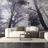 Foggy Forest Wallpaper Decal - Landscape Tree Wall Paper Mural Self Peel And Stick Sticker