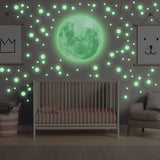 Glow In The Dark Full Moon And Star Wall Sticker - Bedroom Ceiling Decoration Large Glowing Decal