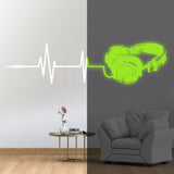 Glow In Dark Headphone Vinyl Wall Sticker - Night Light Music Art Dj Decal - Decords