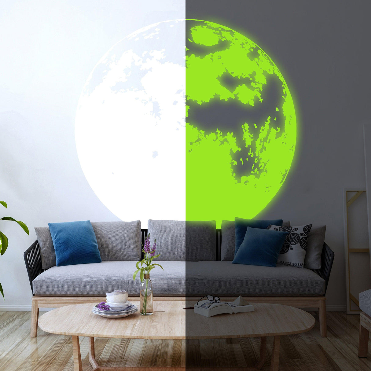 Glow In Dark Moon Wall Decor Decal - Nigh Light Full Large Sticker For Nursery Baby Kids Room - Decords