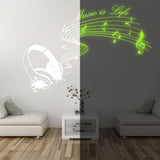 Glow In Dark Music Is Life Wall Sticker - Nigh Light Note Quote Decor Art Vinyl Decal