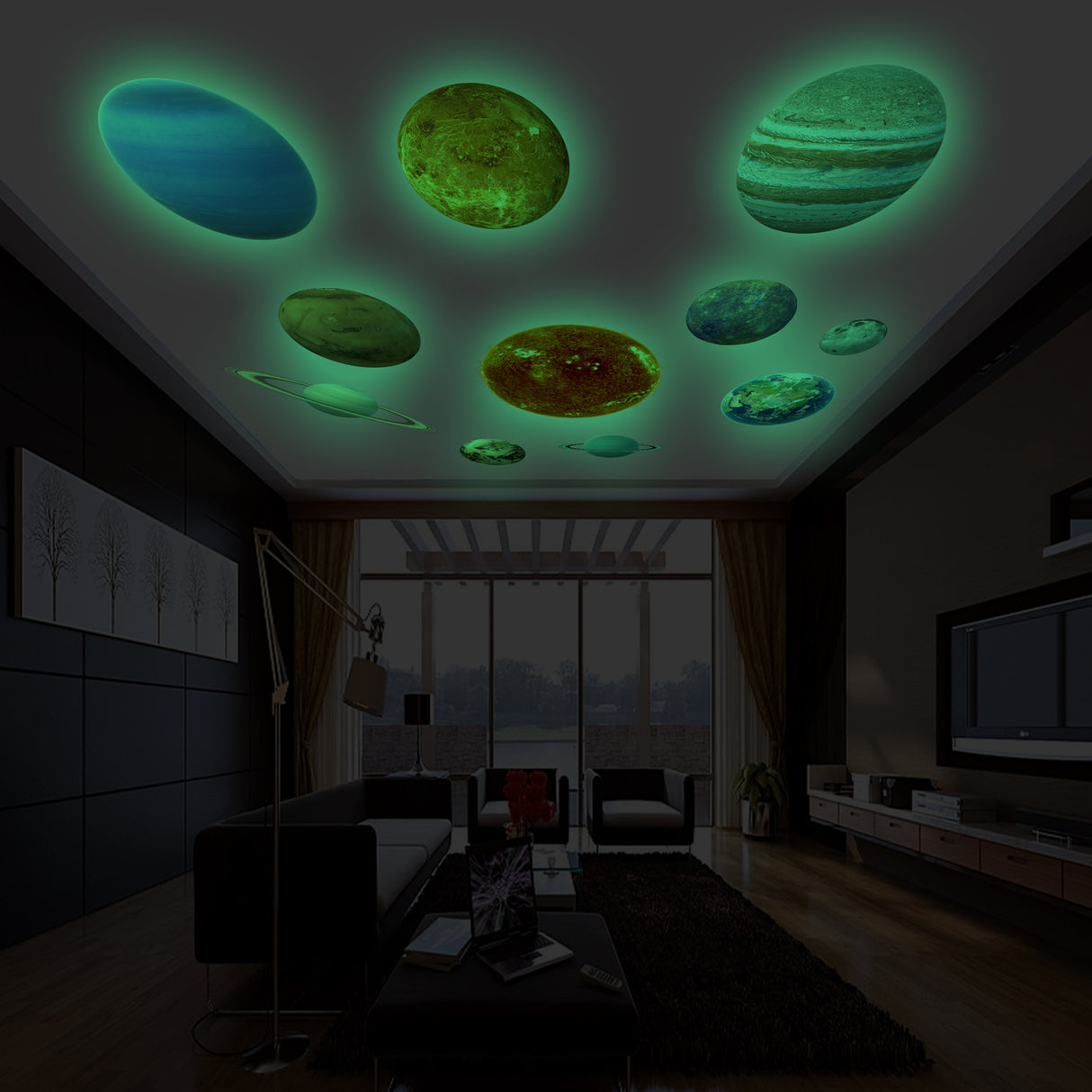 Glow In The Dark Planet Wall Decals - Solar System Glowing Sticker For Ceiling
