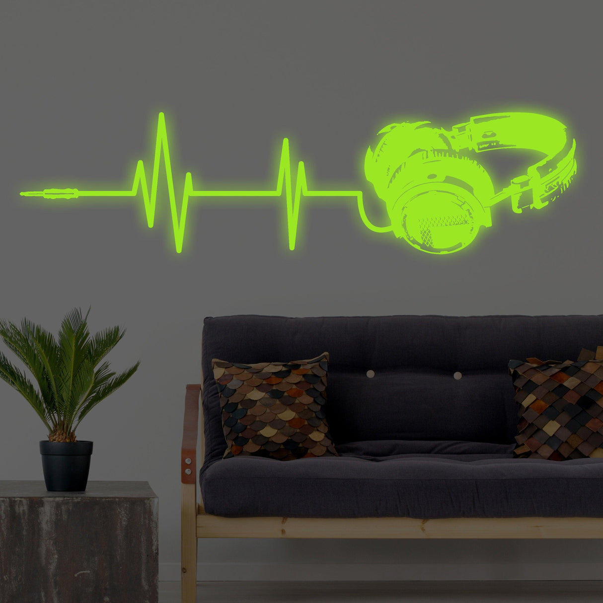 Glow In Dark Headphone Vinyl Wall Sticker - Night Light Music Art Dj Decal - Decords