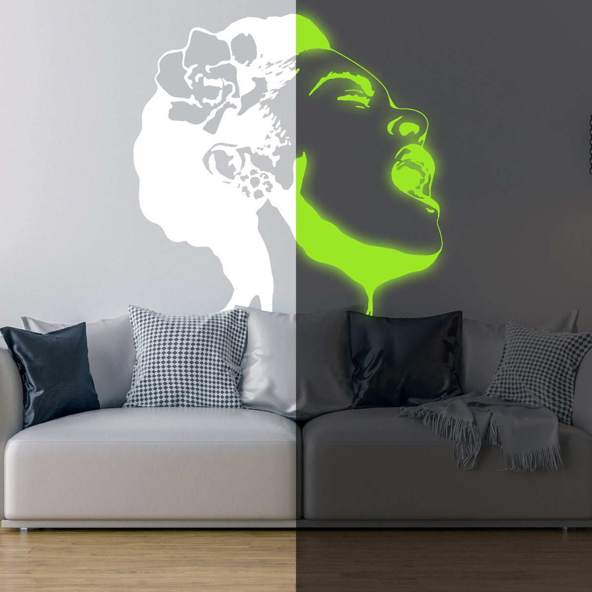 Glow In Dark Life Is Beautiful Banksy Street Art Wall Decal - Night Light Glowing Neon Singing Woman Sticker - Decords