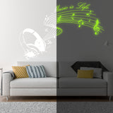 Glow In Dark Music Is Life Wall Sticker - Nigh Light Note Quote Decor Art Vinyl Decal