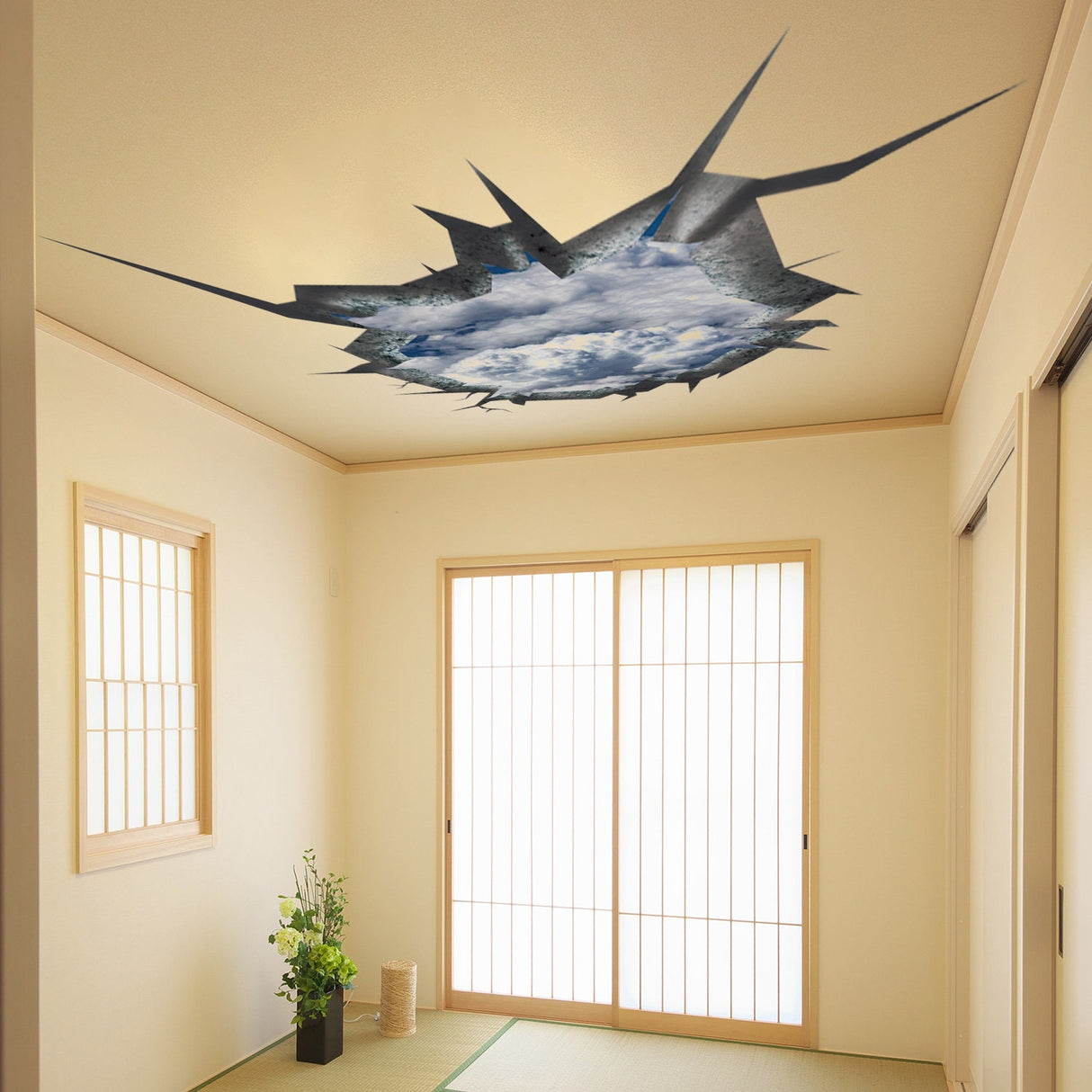 3d Ceiling Sticker - Blue Sky Porthole Decoration Wall Decal For Bedroom