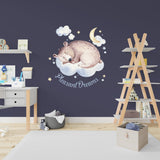 Cute Sleeping Animal Nursery Wall Sticker - Sweet Dreams Cloud Kid Baby Room Decor Decal