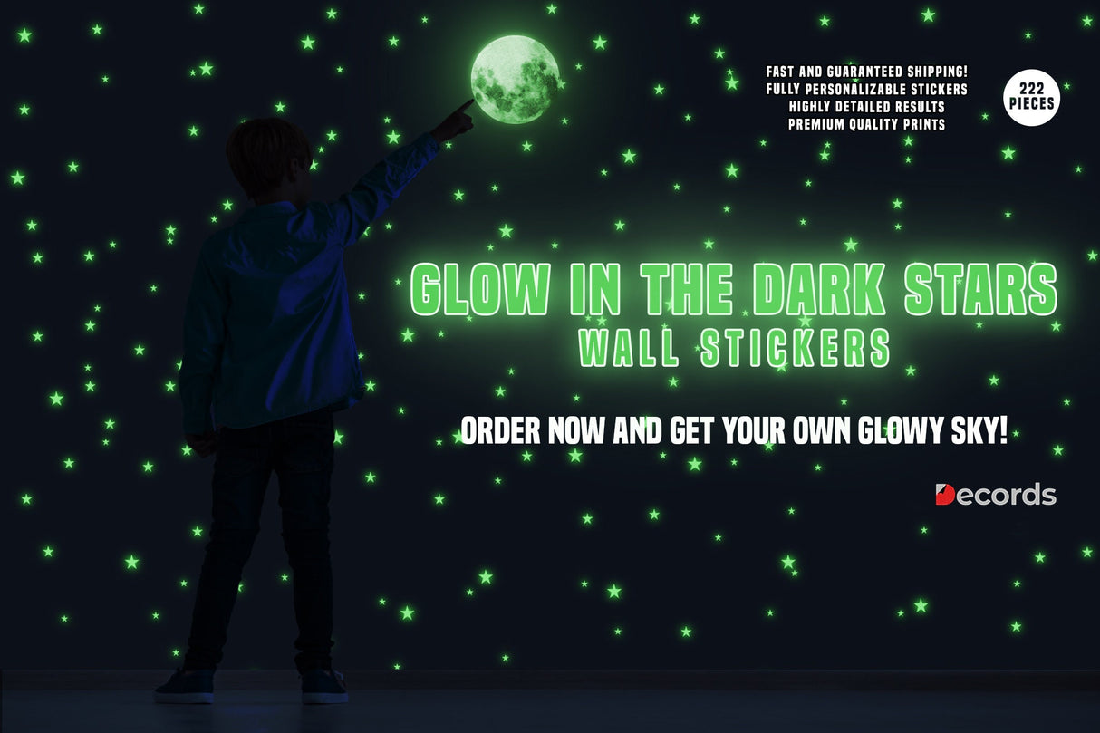 Glow In The Dark Stars Stickers - The Glowing Moon Decal For Nursery Kid Room Ceiling And Wall