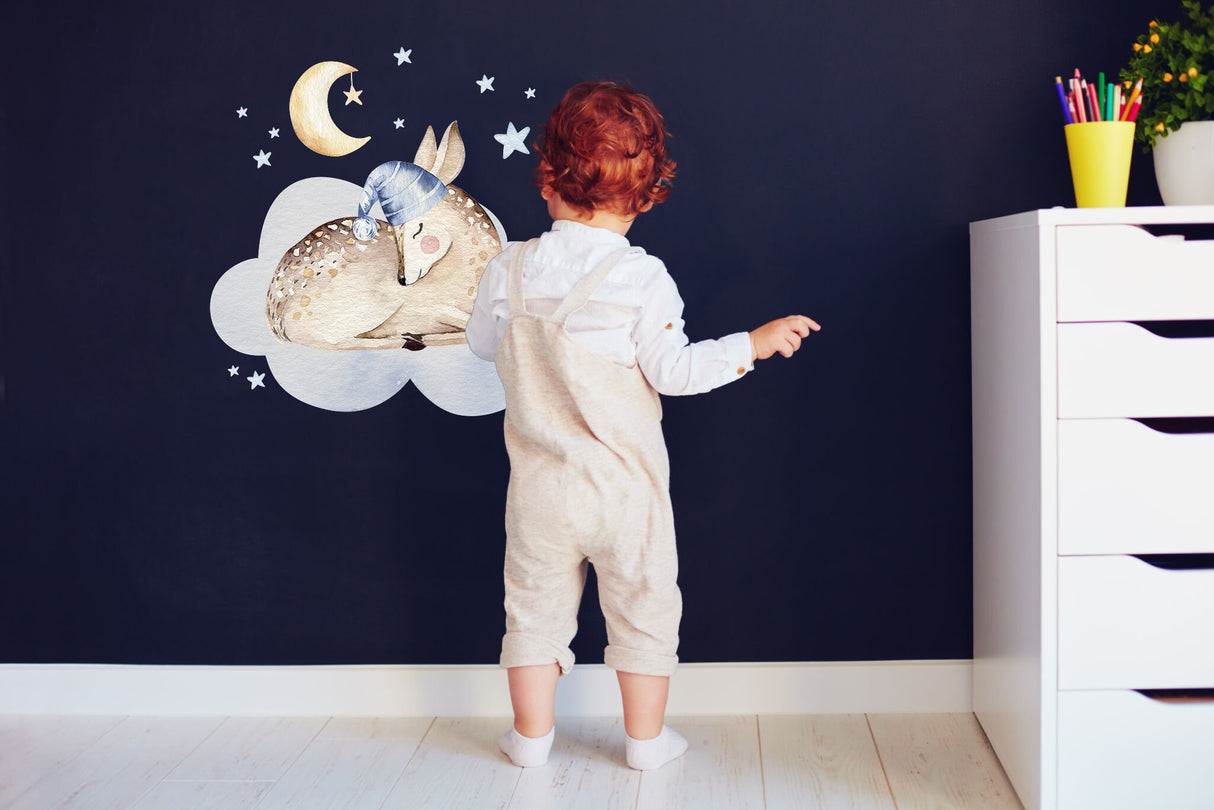 Beebi lasteaia seinakaunistusega kleebis – Cloud Moon Star Dream Animal kleebis poiste tüdruku toa jaoks