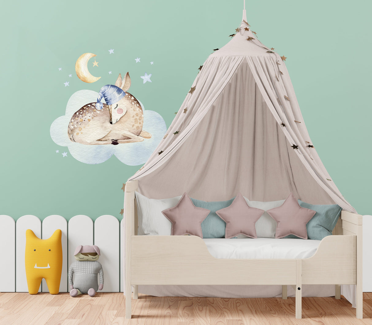 Baby Nursery Wall Decor Sticker - Cloud Moon Star Dream Animal Decal For Boy Girl Room