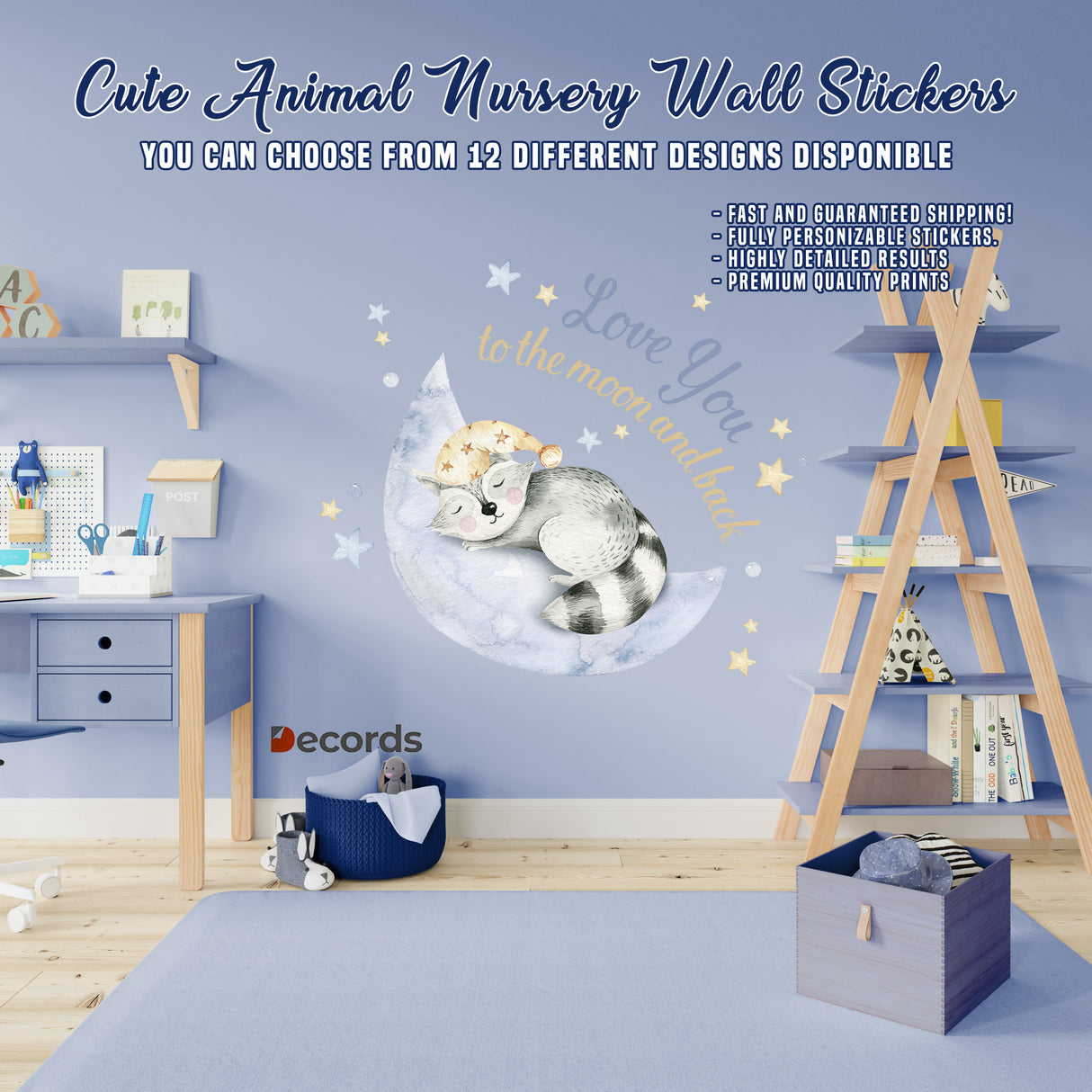 Baby Nursery Wall Decor Sticker - Cloud Moon Star Dream Animal Decal For Boy Girl Room