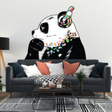 Panda Wall Art Sticker - Thinking Dj Panda Bear Head Headphones Vinyl Decal - Decords