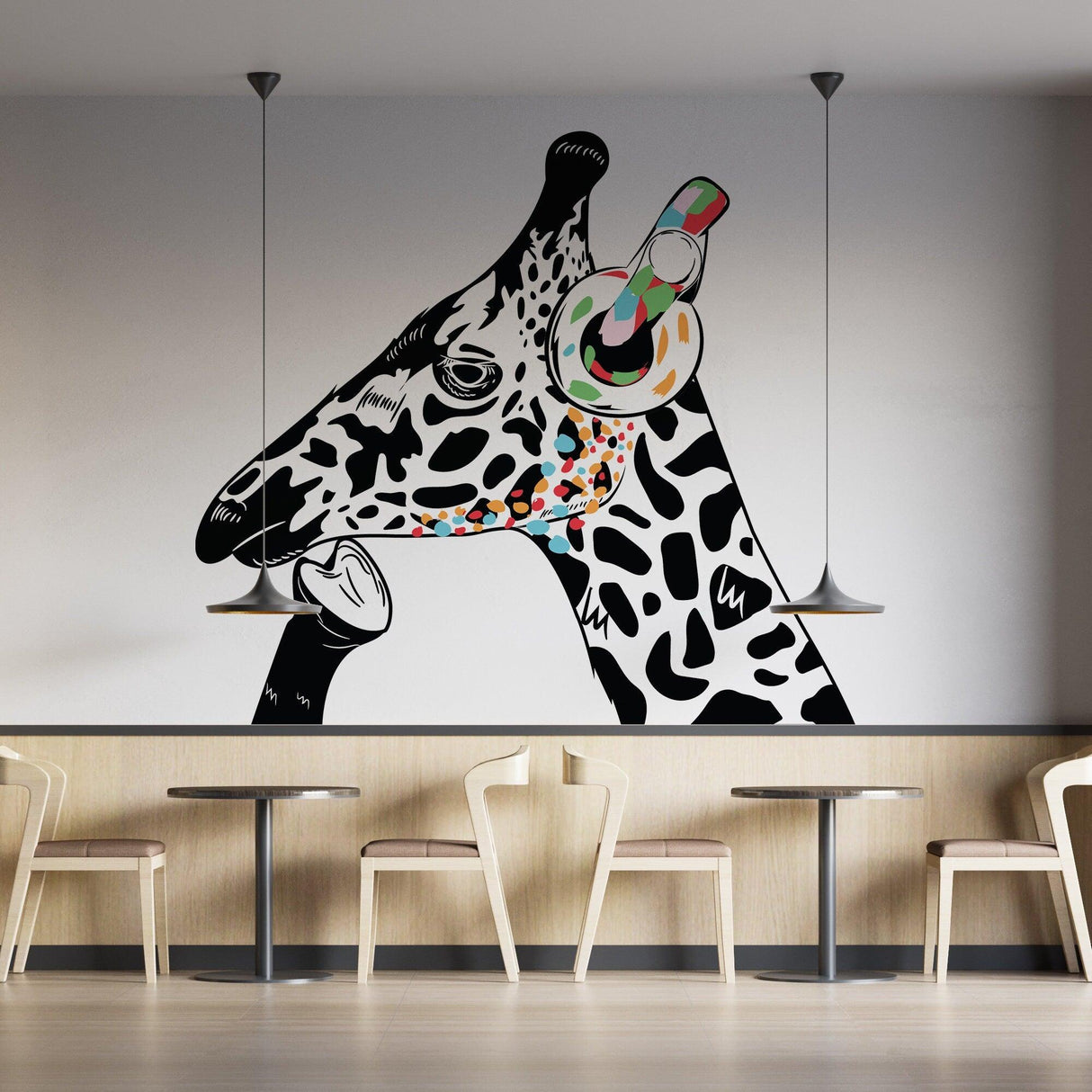 Giraffe Wall Art Sticker - Thinking Dj Giraffes Head Headphones Vinyl Decal - Decords