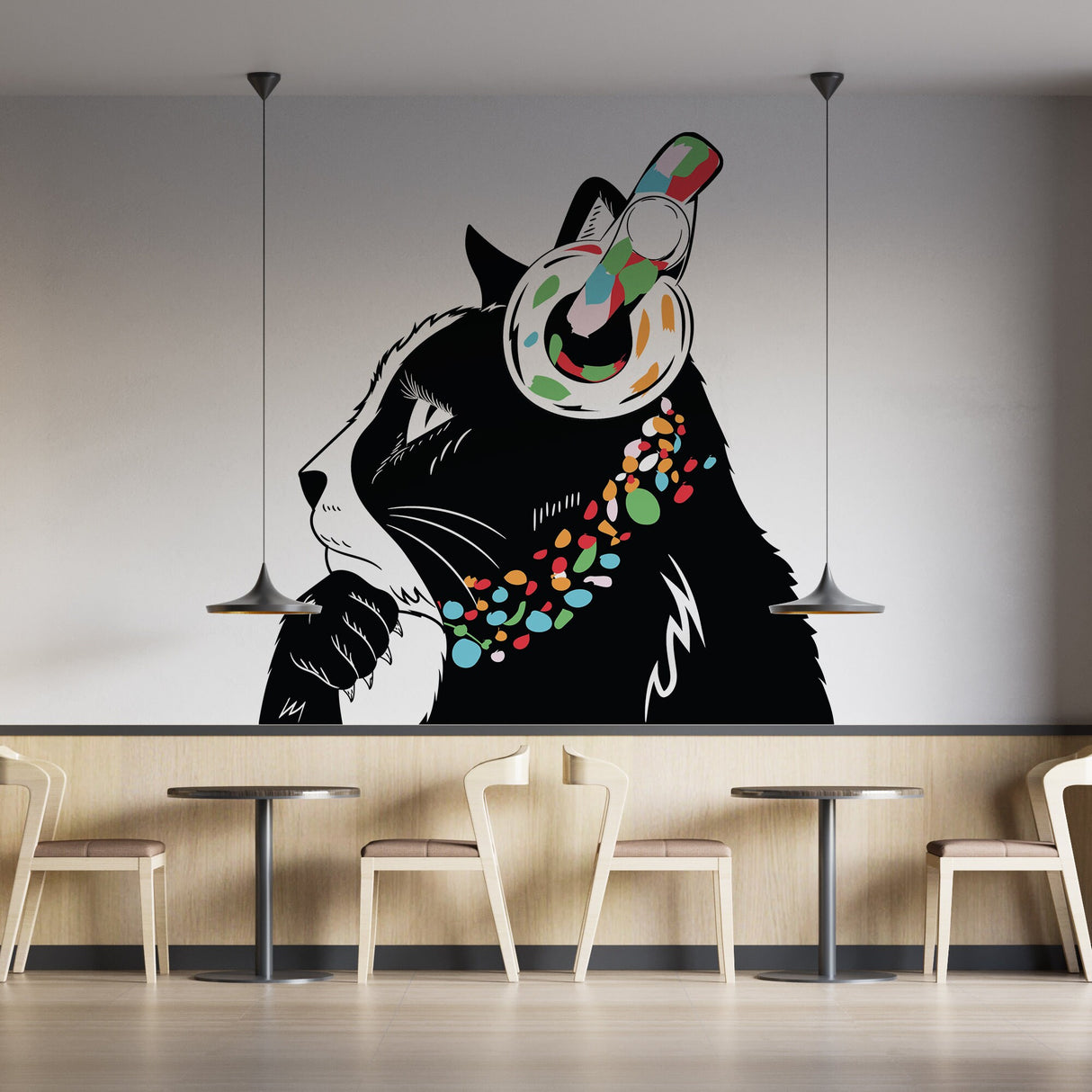 Cat Wall Art Kleebis – Thinking Dj Kitten Head Headphones Vinyl Decal