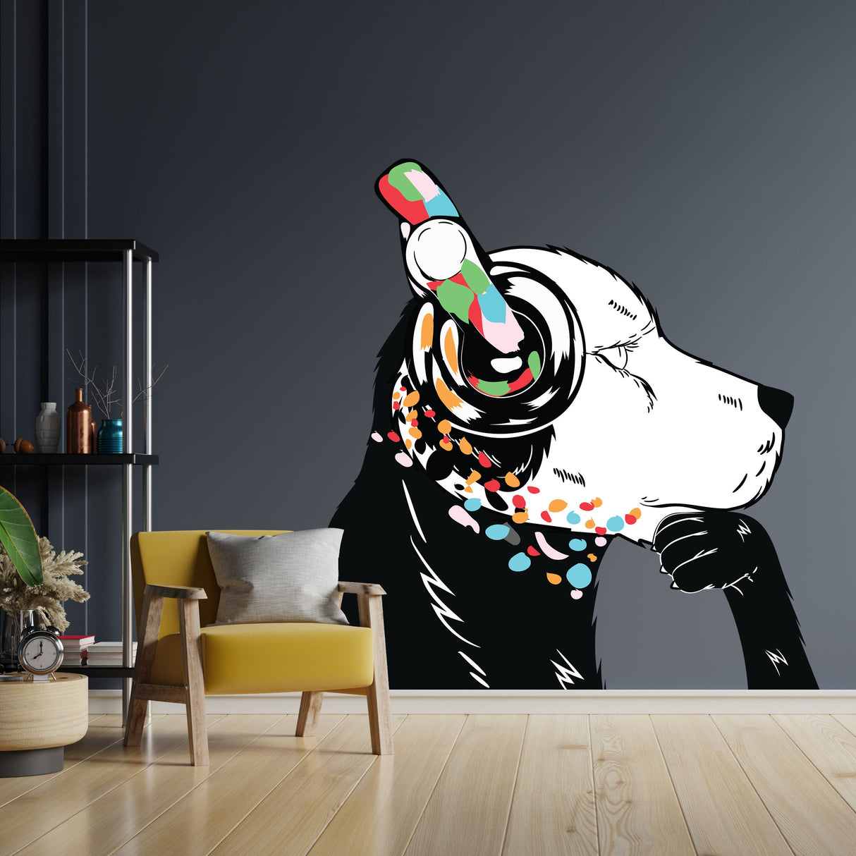 Kõrvaklappides koera kleebised – inspireeritud Banksy Graffiti seinakleebist