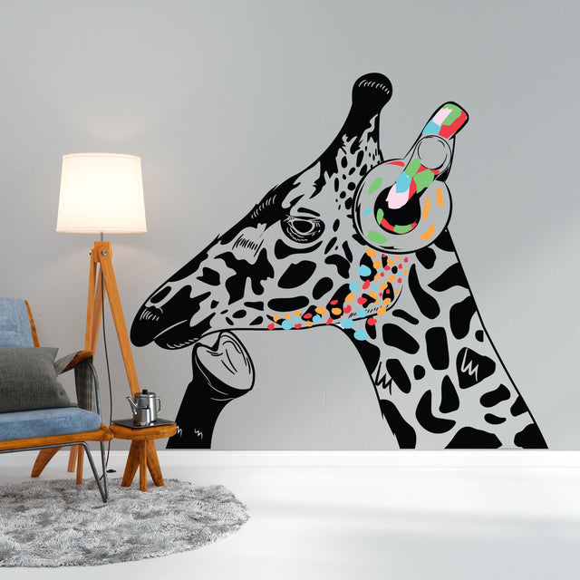 Giraffe in Headphones Stickers - Inspired by Banksy Graffiti Wall Decal - Decords