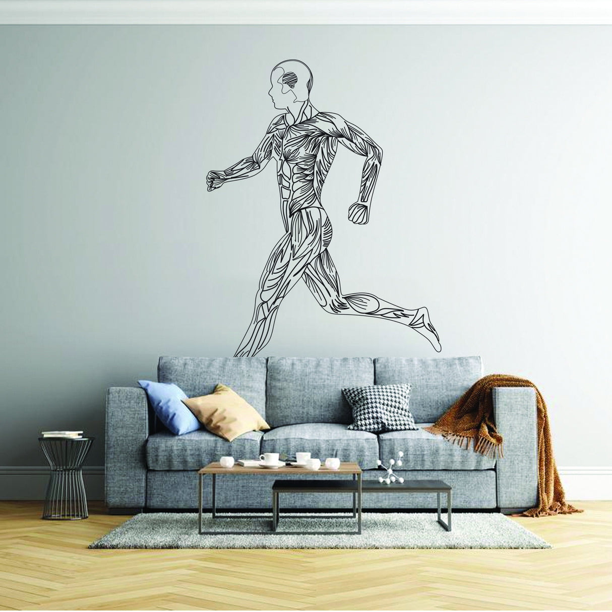 Mens Body Siluette Wall Decal - Sexy Fitness Silhouette Art Sticker For Office Gym Club Decor