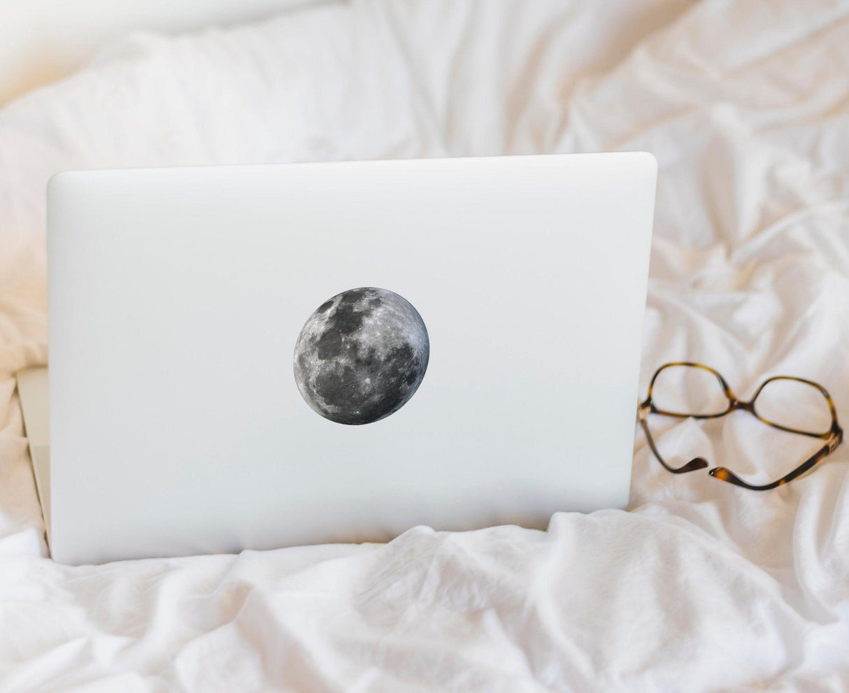 Glow in The Dark Laptop Vinyl Decal - Glowing Full Moon Sticker - Decords