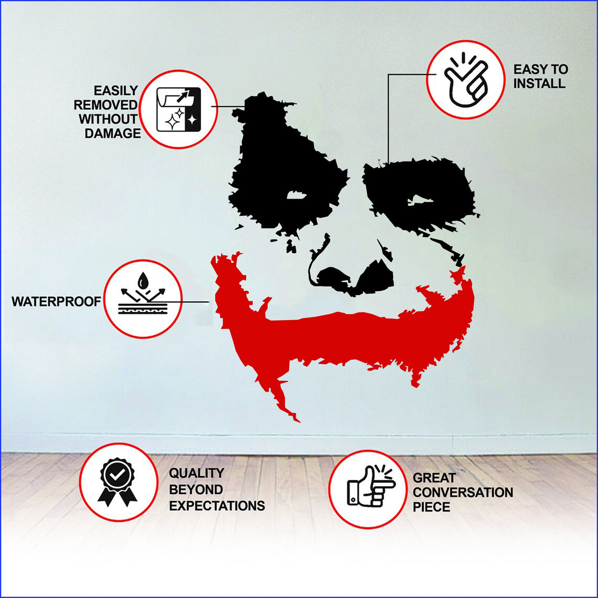 Joker Wall Sticker For Decor - Funny Smiling Clown Face Black Vinyl Decal