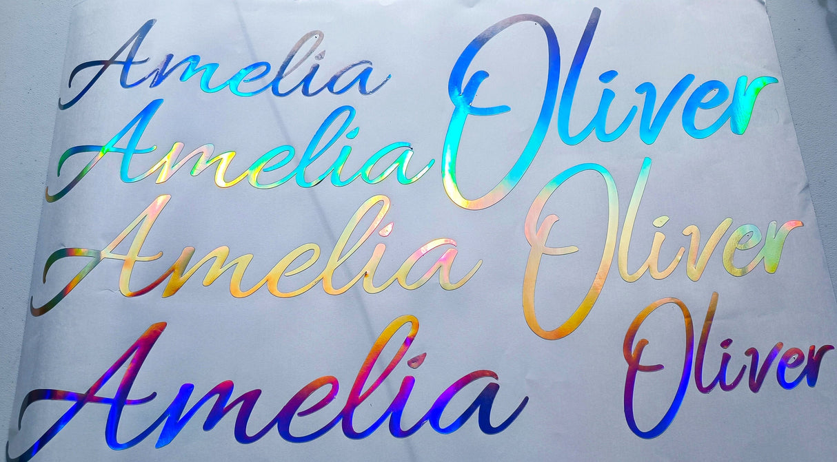 Personalised Vinyl Name Decals - Personalized Rainbow Holographic Label Tags