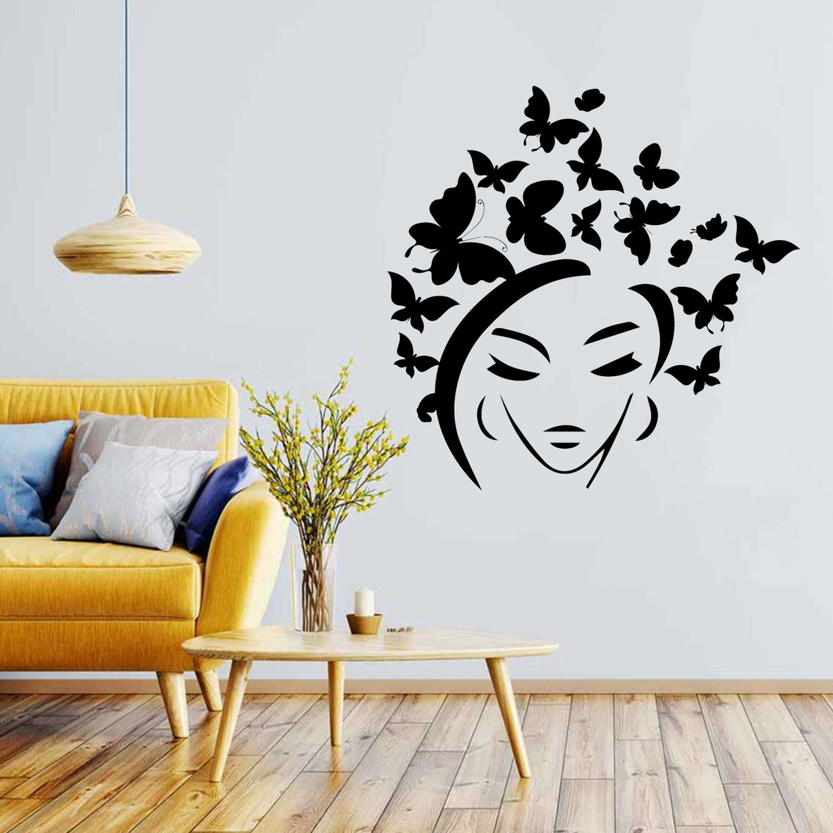 Butterflies Hair Wall Decal - Butterfly Head Art Decor Vinyl Sticker