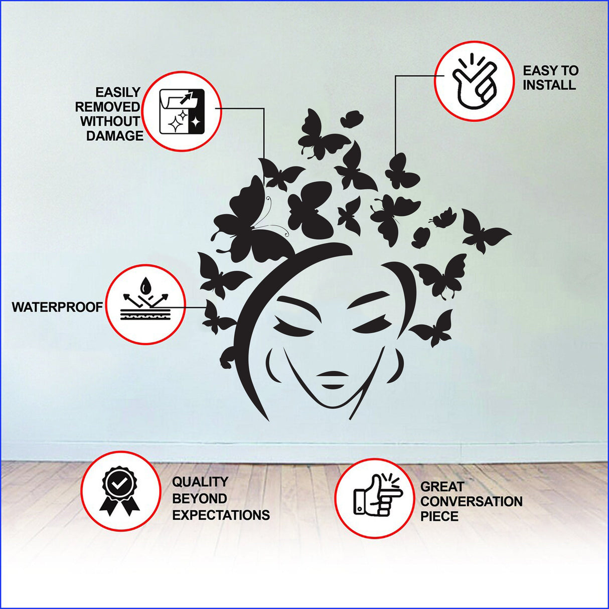 Butterflies Hair Wall Decal - Butterfly Head Art Decor Vinyl Sticker