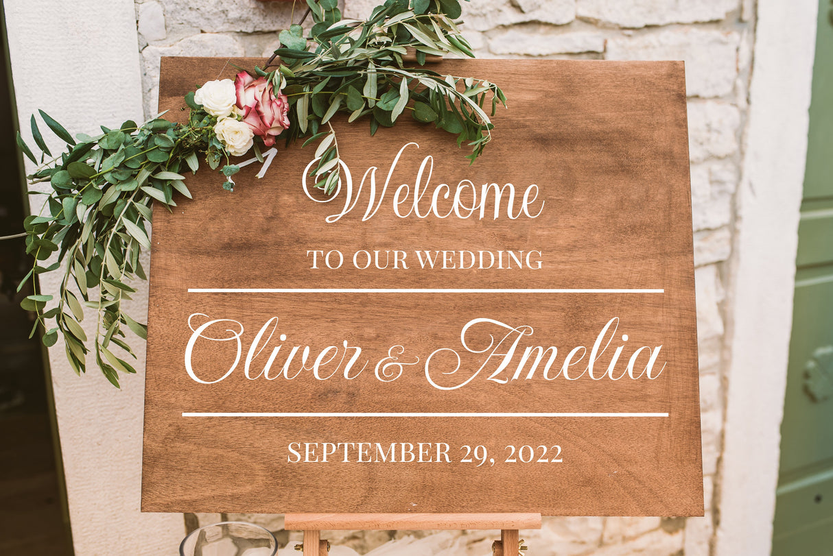 Personalized Wedding Welcome Sign Decal – Couples Names & Dates Bridal Shower Mirror Decor - Custom Wedding Mirror Vinyl Sticker