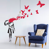 Banksy Suicide Girl With Butterfly Wall Decal - Bansky Street Art Graffiti Gun Vinyl Sticker For Wall
