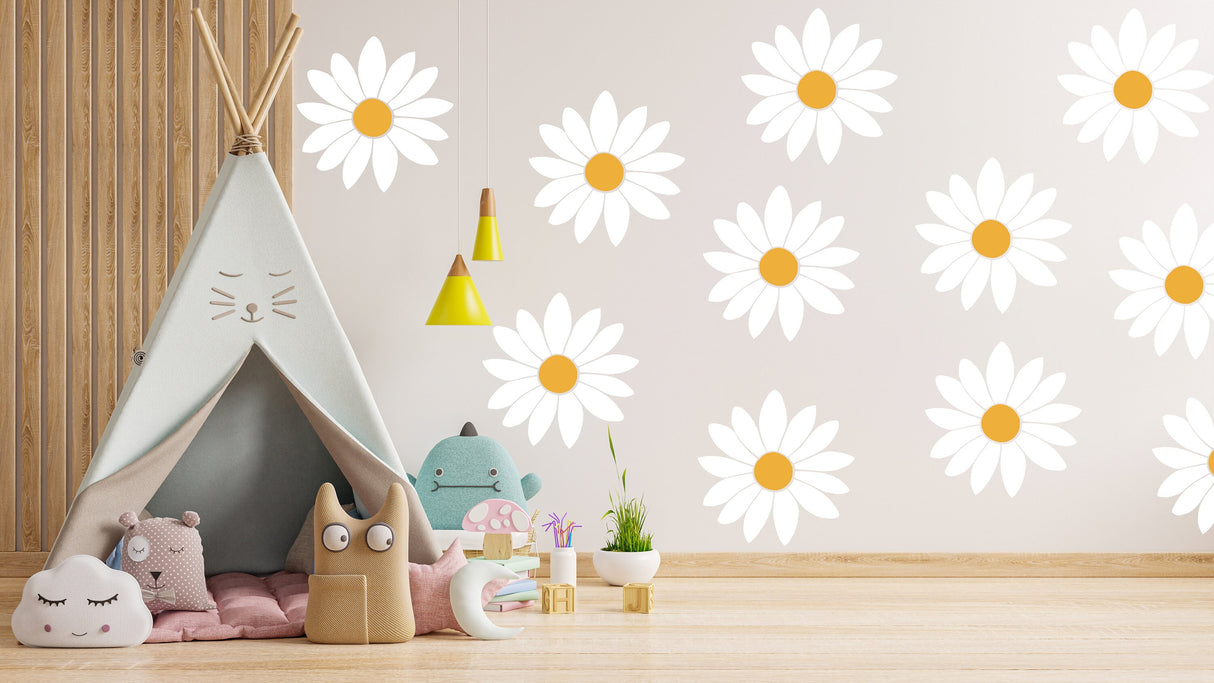 24x Daisy Wall Decals - White Flowers Room Decor Stickers