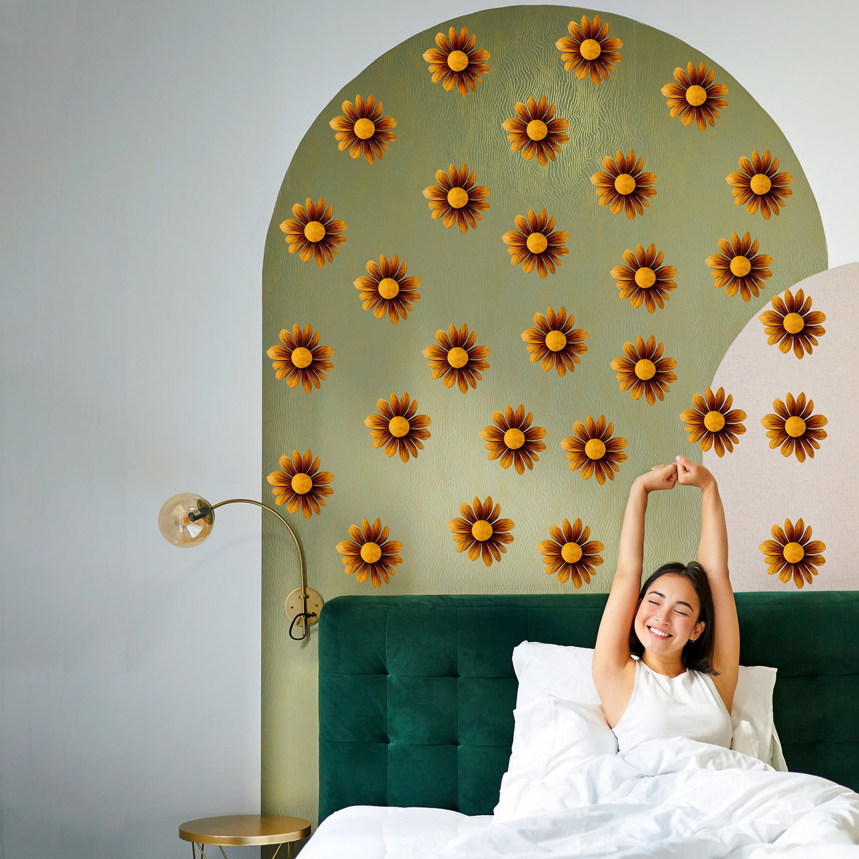 24x Boho Daisy seinakleebised – pruunide lillede toakaunistuse kleebised