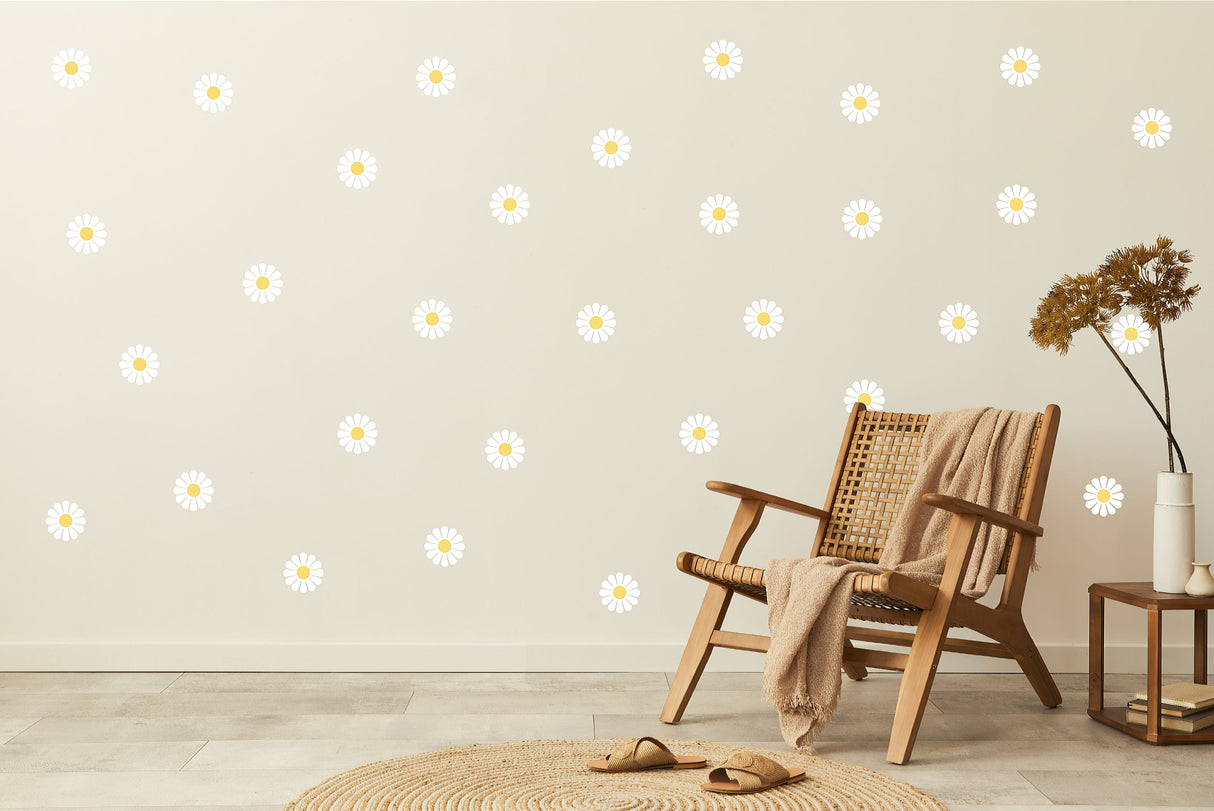 Elegant White Daisy Flower Wall Decals - Floral Blossom Stickers