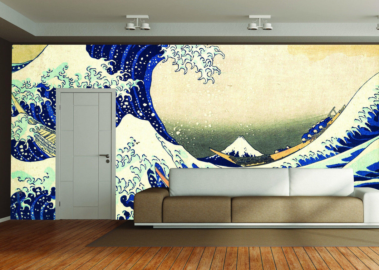 Kanagawa Wave Wallpaper Decal - The Great Waves Japanese Ocean Art Vinyl Wall Sticker for Home Decor