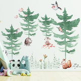 Forest Animals and Trees Wall Decal for Kids Room - Nursery Woodland Stickers with Watercolor Tree