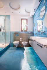 3D Ocean Beach Floor Bathroom Sticker - Sea Vinyl Decal for Bath Shower Flooring Decor