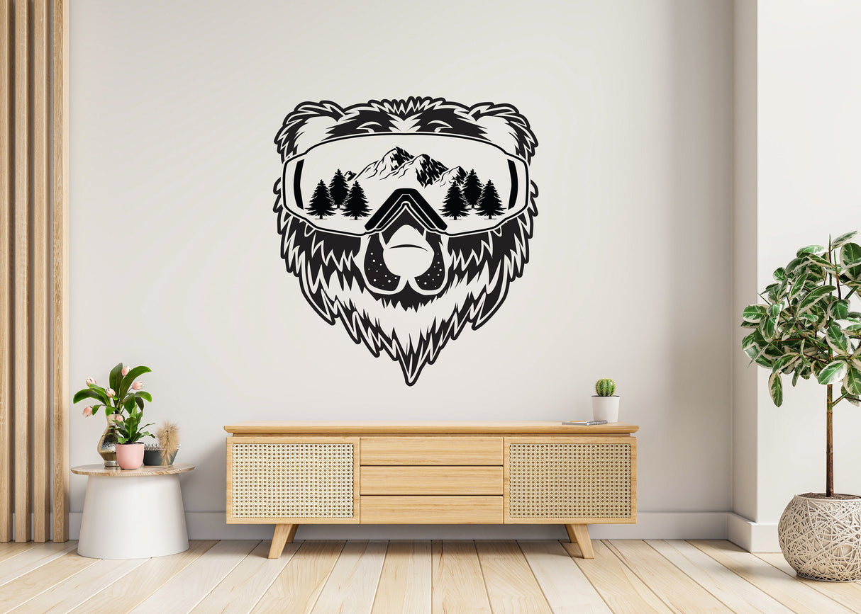 Wyoming State Wall Sticker - Bear Face And Mountains Love Wall Sticker