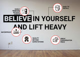 Motiveeriv jõusaali seinakleebis – Usu endasse Fitnessi treeningu motivatsioonipakkumise kleebis