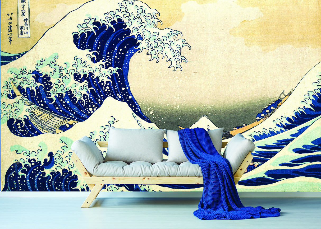 Kanagawa Wave Wallpaper Decal - The Great Waves Japanese Ocean Art Vinyl Wall Sticker for Home Decor