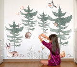 Metsaloomade ja -puude seinakleebis lastetoale – lasteaia metsamaa kleebised akvarellipuuga