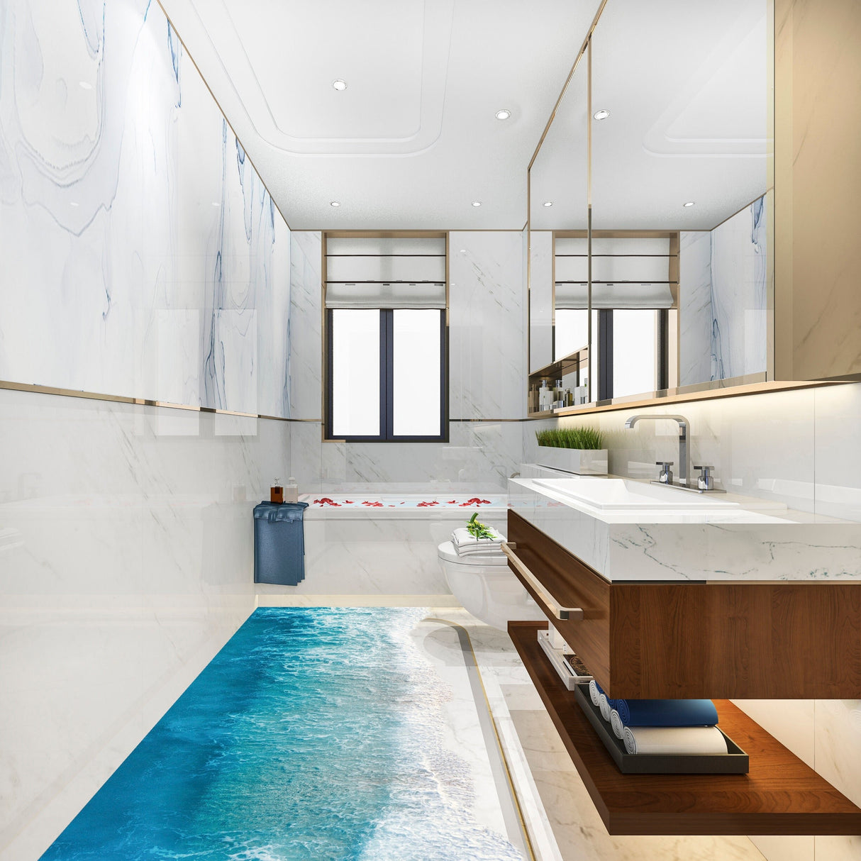 3D ookeani rannapõranda vannitoa kleebis – merevinüülist kleebis vanni duši põranda kaunistamiseks