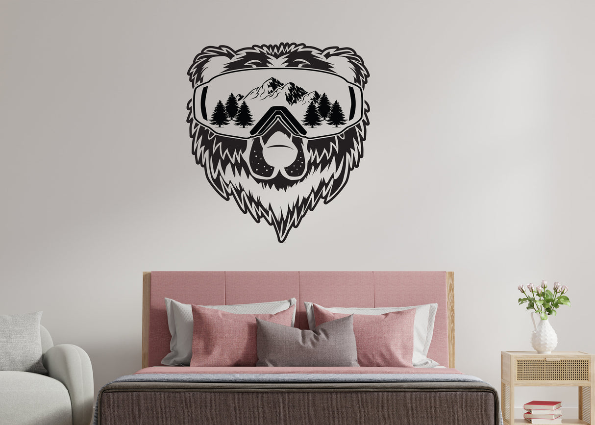 Vinyl Wall Decal - Wyoming State, Bear and Mountains Graphic Art Sticker