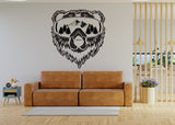 Vinyl Wall Decal - Wyoming State, Bear and Mountains Graphic Art Sticker